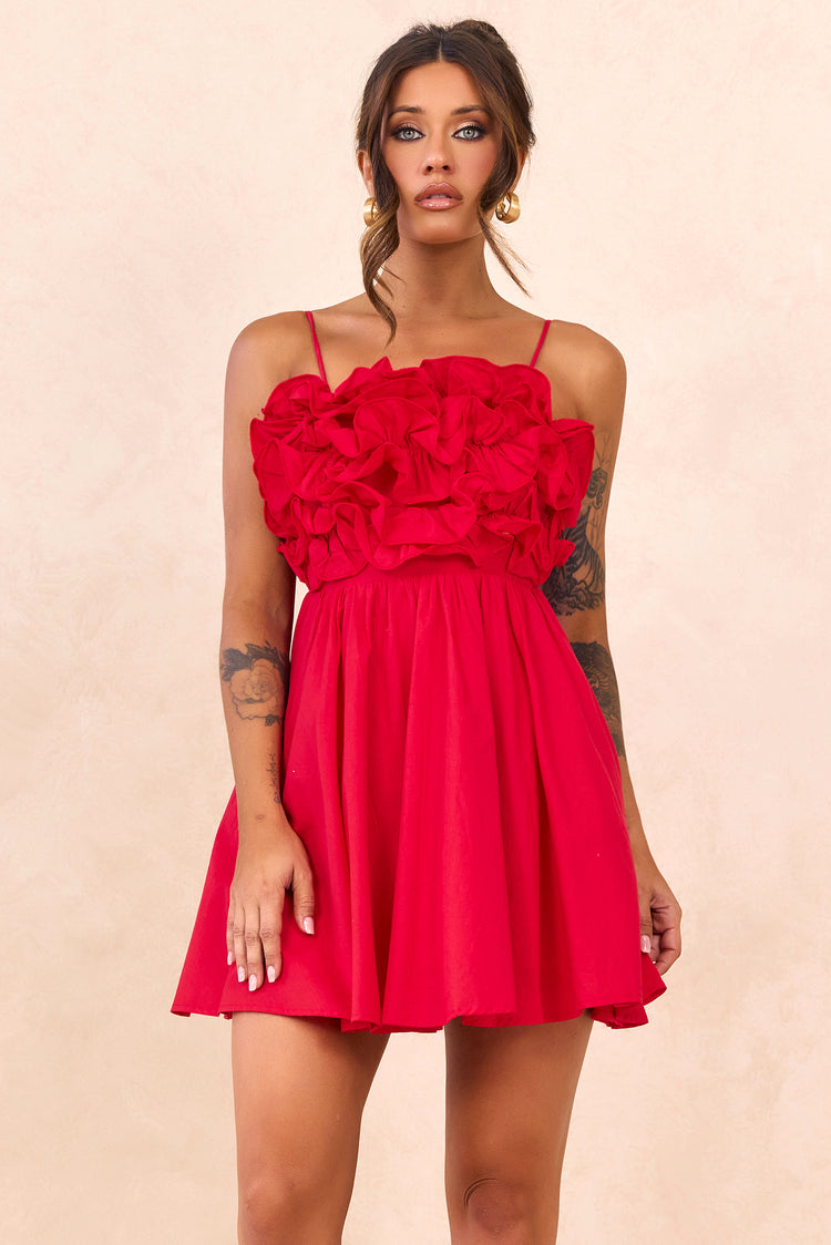 Petal Whirl Cotton Mini Dress - Red for women