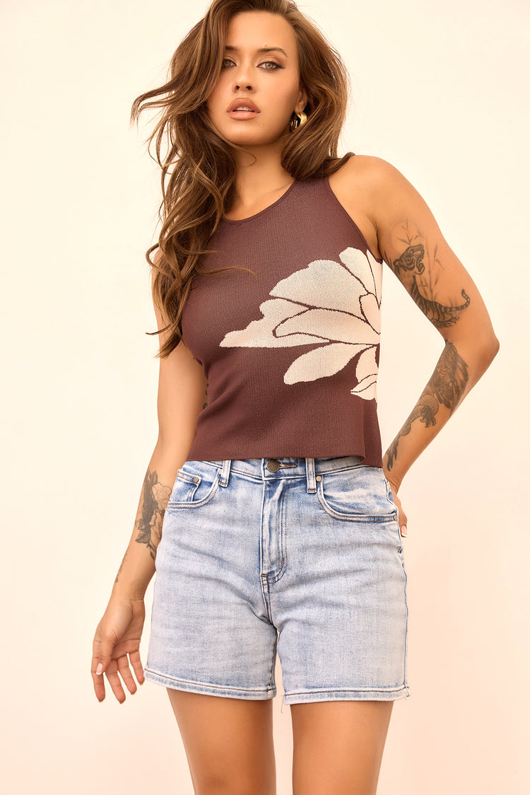 Petal Whisper Knit Top - Brown for women