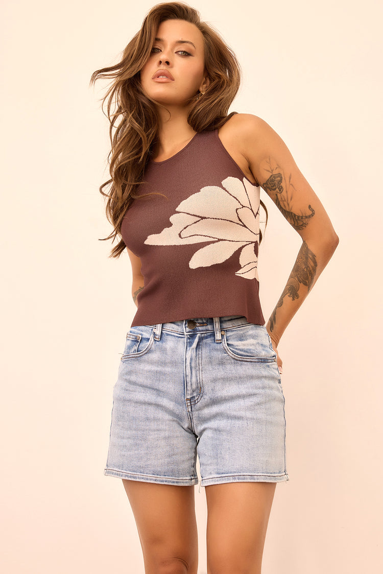 Petal Whisper Knit Top - Brown for women