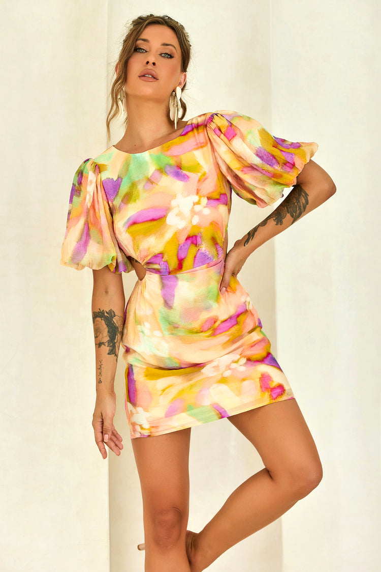 Petals And Wind Mini Dress - Yellow Multi for women