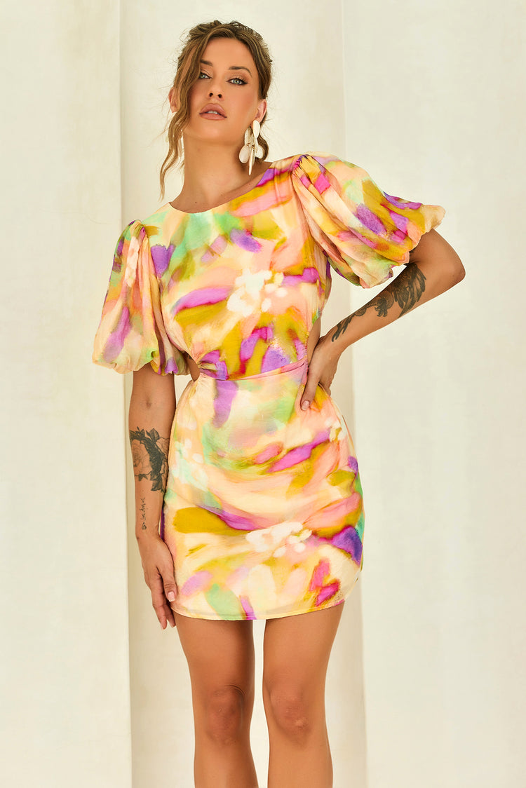 Petals And Wind Mini Dress - Yellow Multi for women