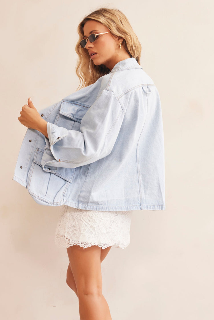 Power Moves Denim Jacket - Washed Blue for women