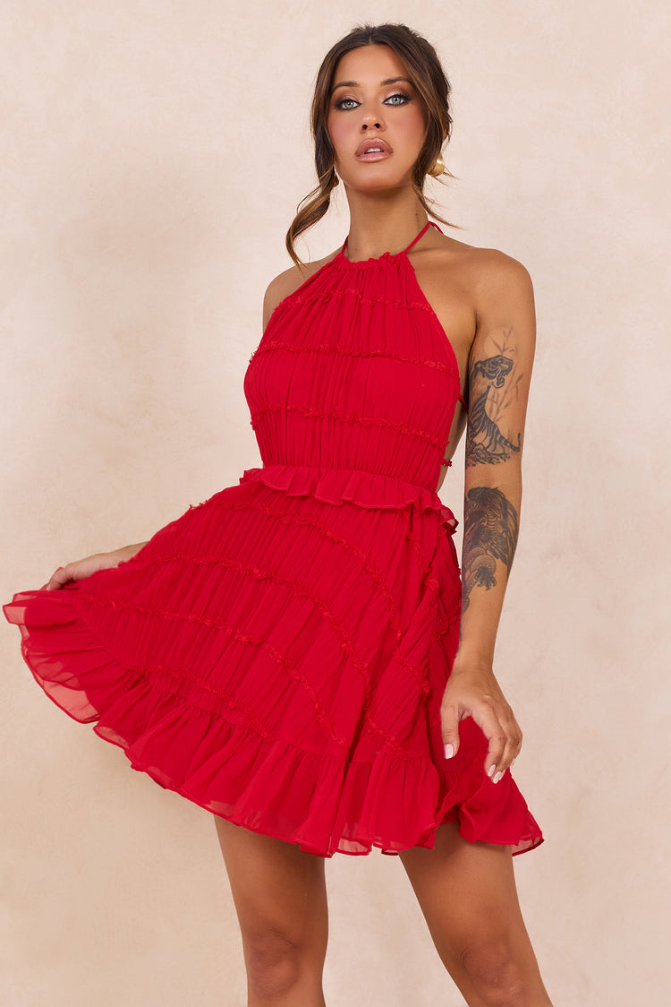 Mini Prom Dress Ruffle Precious Ruffle Mini Dress Red with Lace-Up | Sage + Paije – Sage and ...