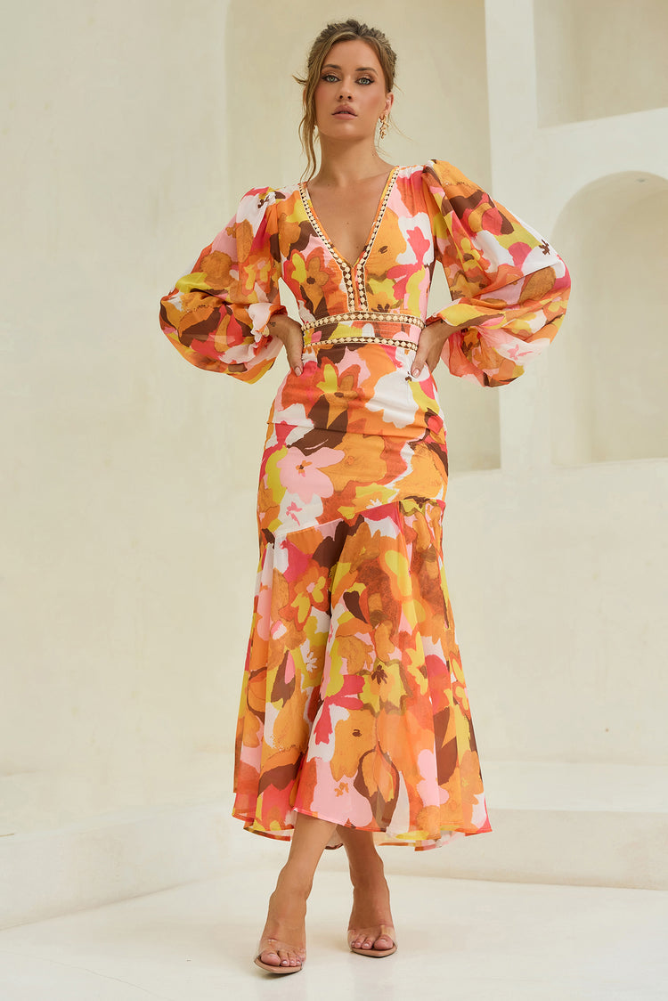 Pretty Please Maxi Dress - Orange Multi for women