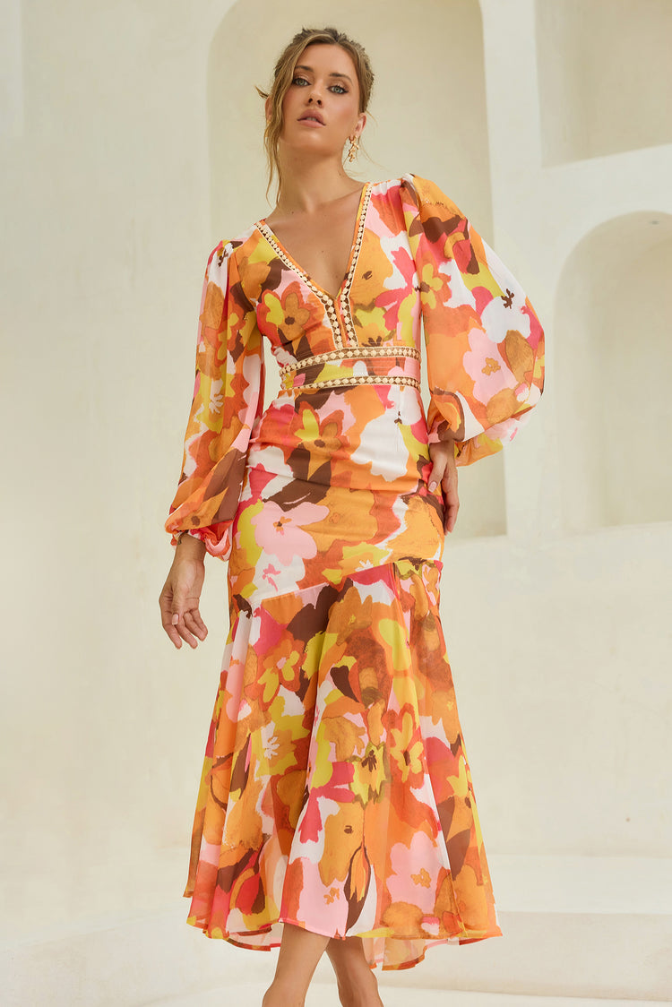 Pretty Please Maxi Dress - Orange Multi for women