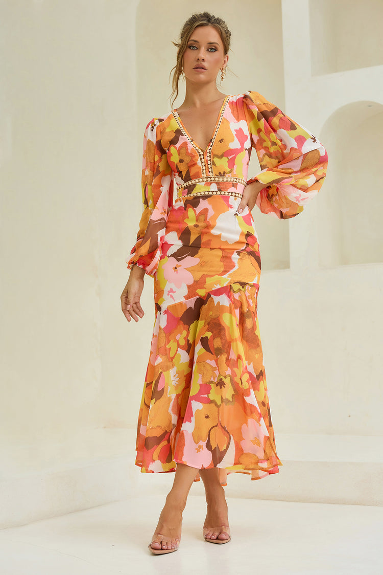 Pretty Please Maxi Dress - Orange Multi for women
