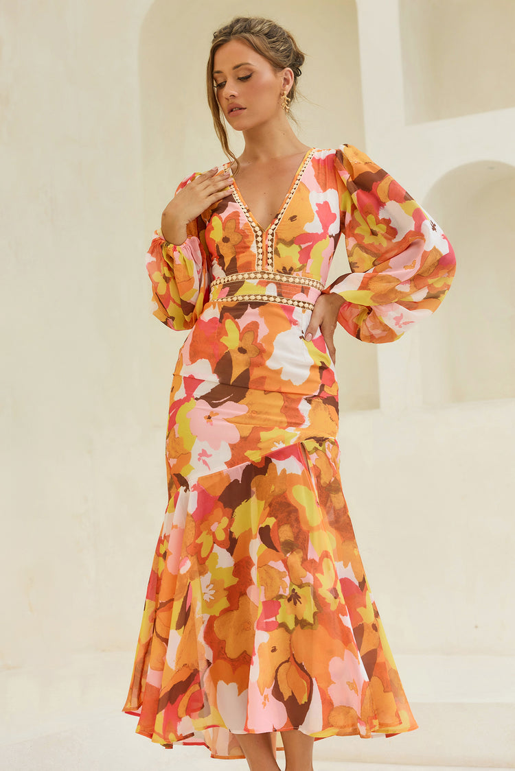 Pretty Please Maxi Dress - Orange Multi for women