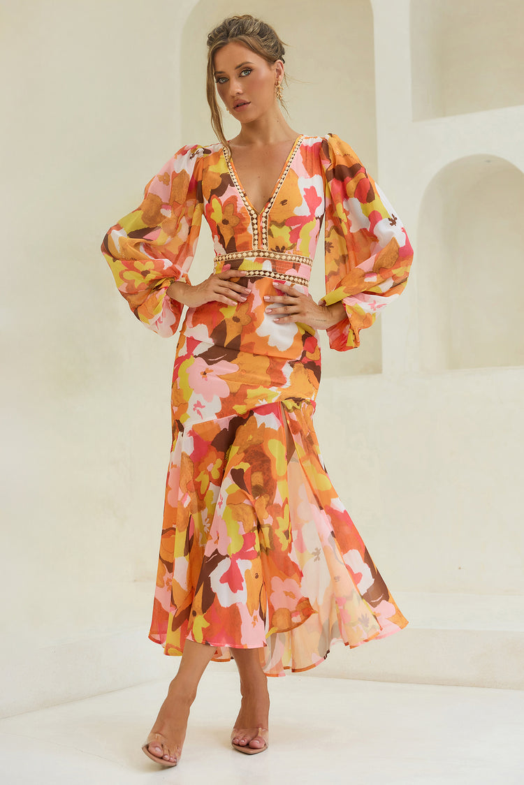 Pretty Please Maxi Dress - Orange Multi for women