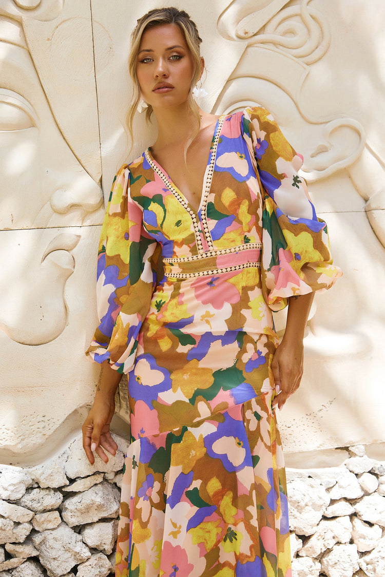 Pretty Please Maxi Dress - Yellow Multi for women