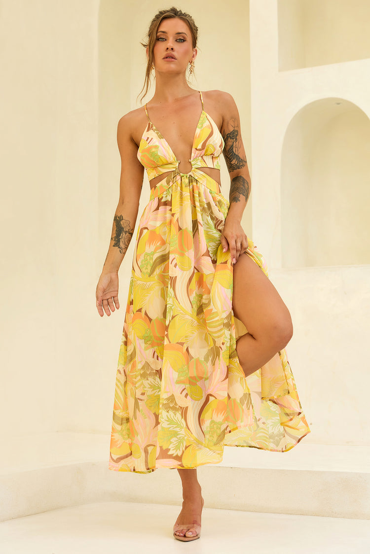 Rays Maxi Dress - Yellow Print for women