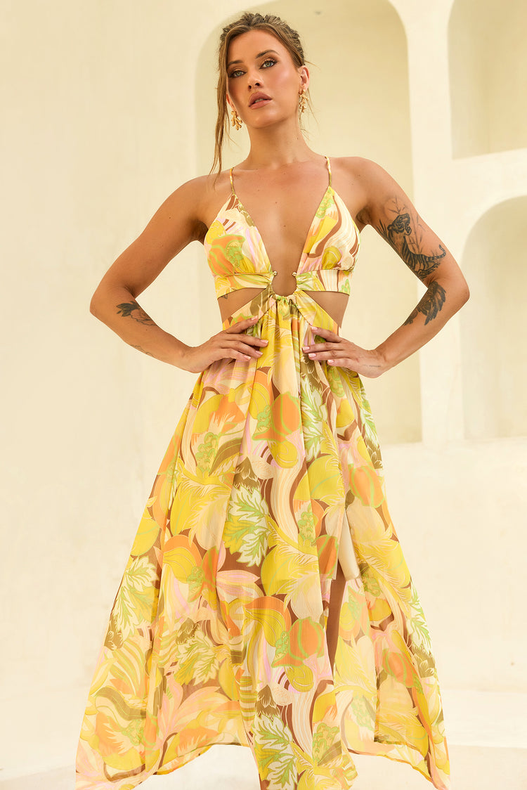 Rays Maxi Dress - Yellow Print for women