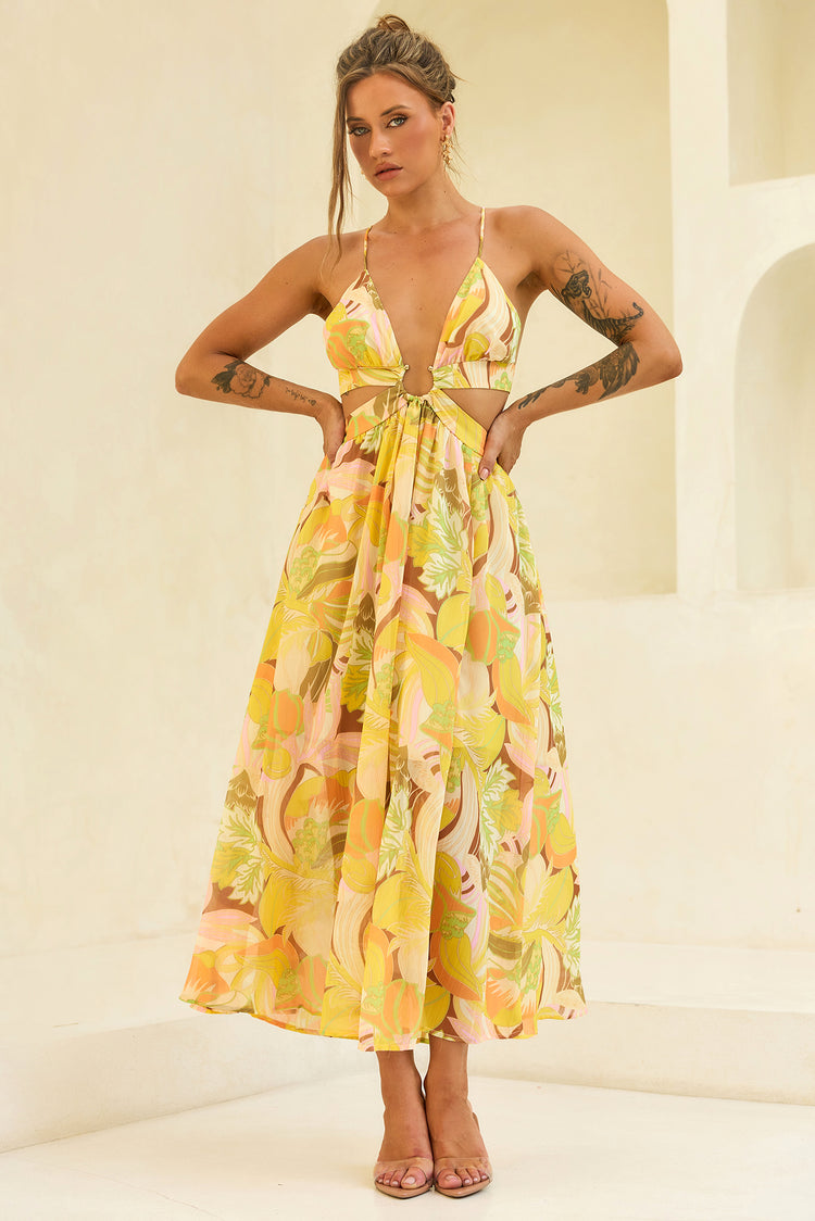 Rays Maxi Dress - Yellow Print for women