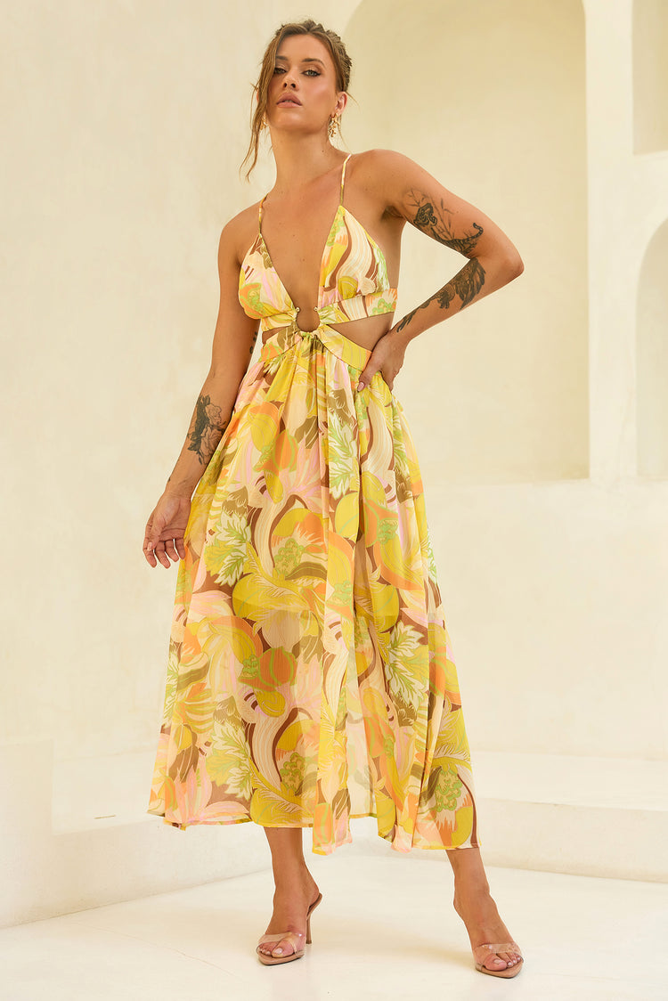 Rays Maxi Dress - Yellow Print for women