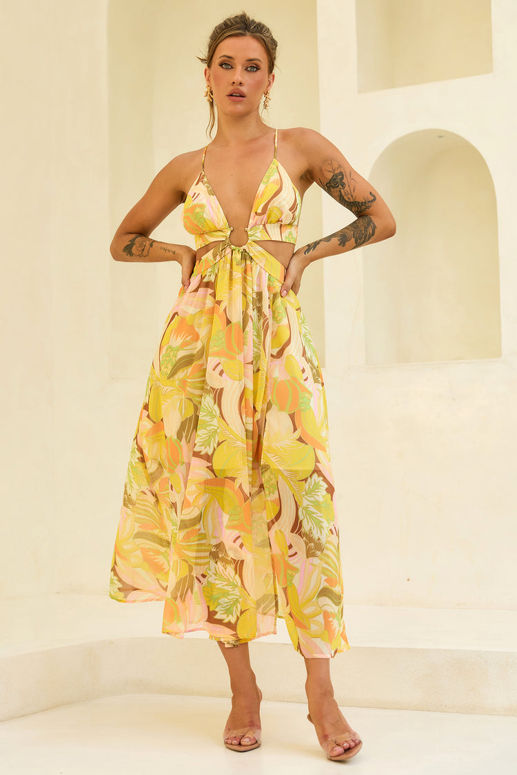 Rays Maxi Dress - Yellow Print for women