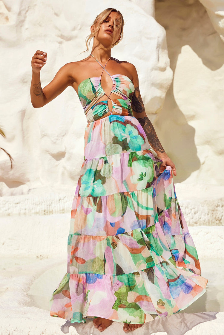 Real World Maxi Dress - Green Multi for women