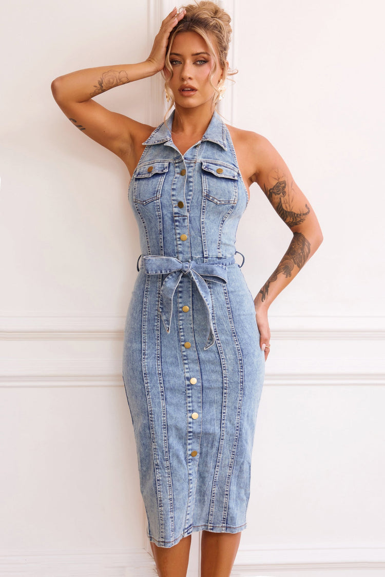 Roadhouse Midi Dress - Washed Blue for women