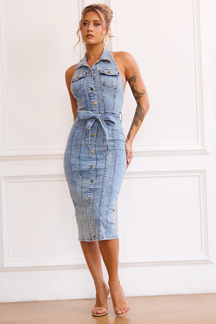 Roadhouse Midi Dress - Washed Blue for women