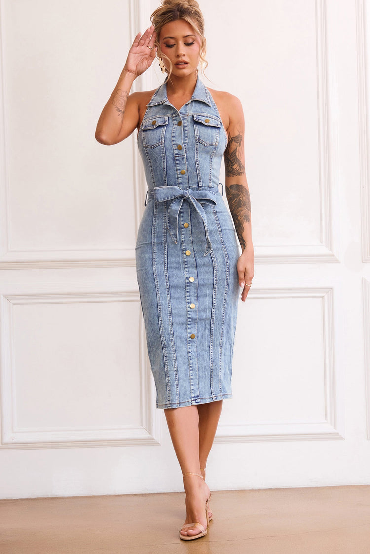 Roadhouse Midi Dress - Washed Blue for women