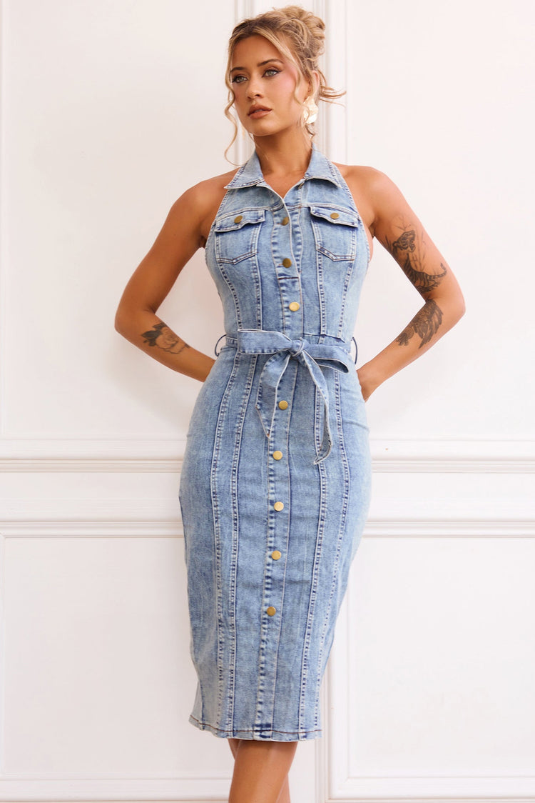 Roadhouse Midi Dress - Washed Blue for women