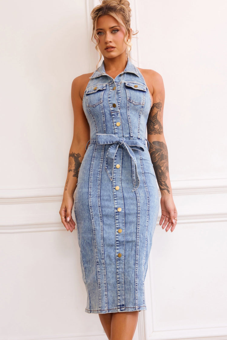 Roadhouse Midi Dress - Washed Blue for women