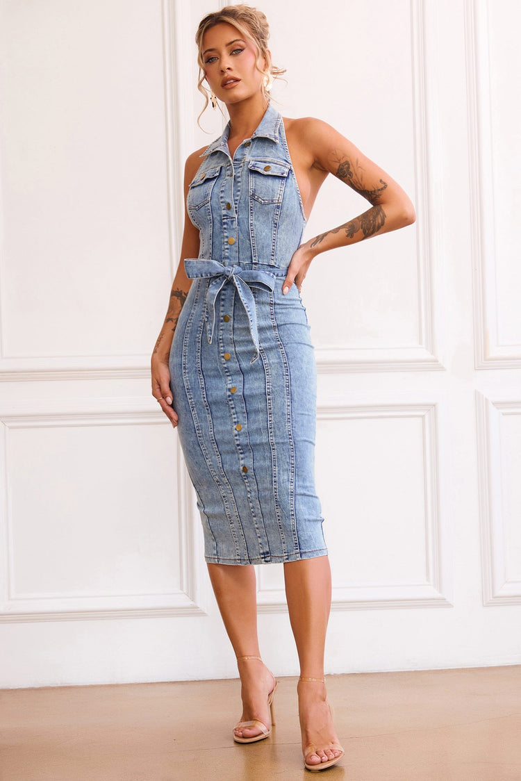Roadhouse Midi Dress - Washed Blue for women