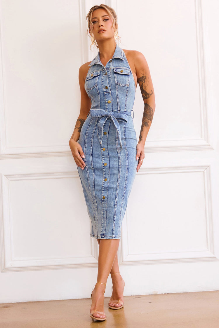 Roadhouse Midi Dress - Washed Blue for women