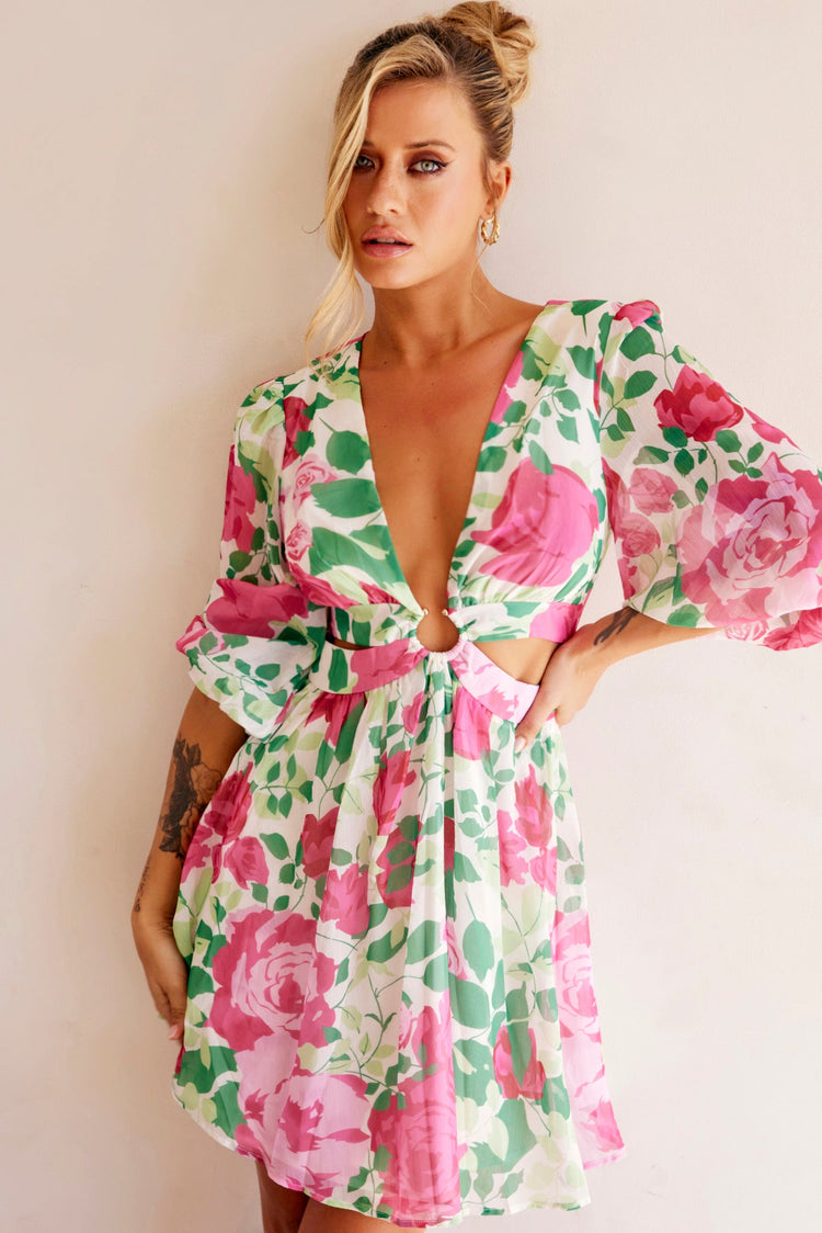 Rose Garden Mini Dress - Pink Multi for women