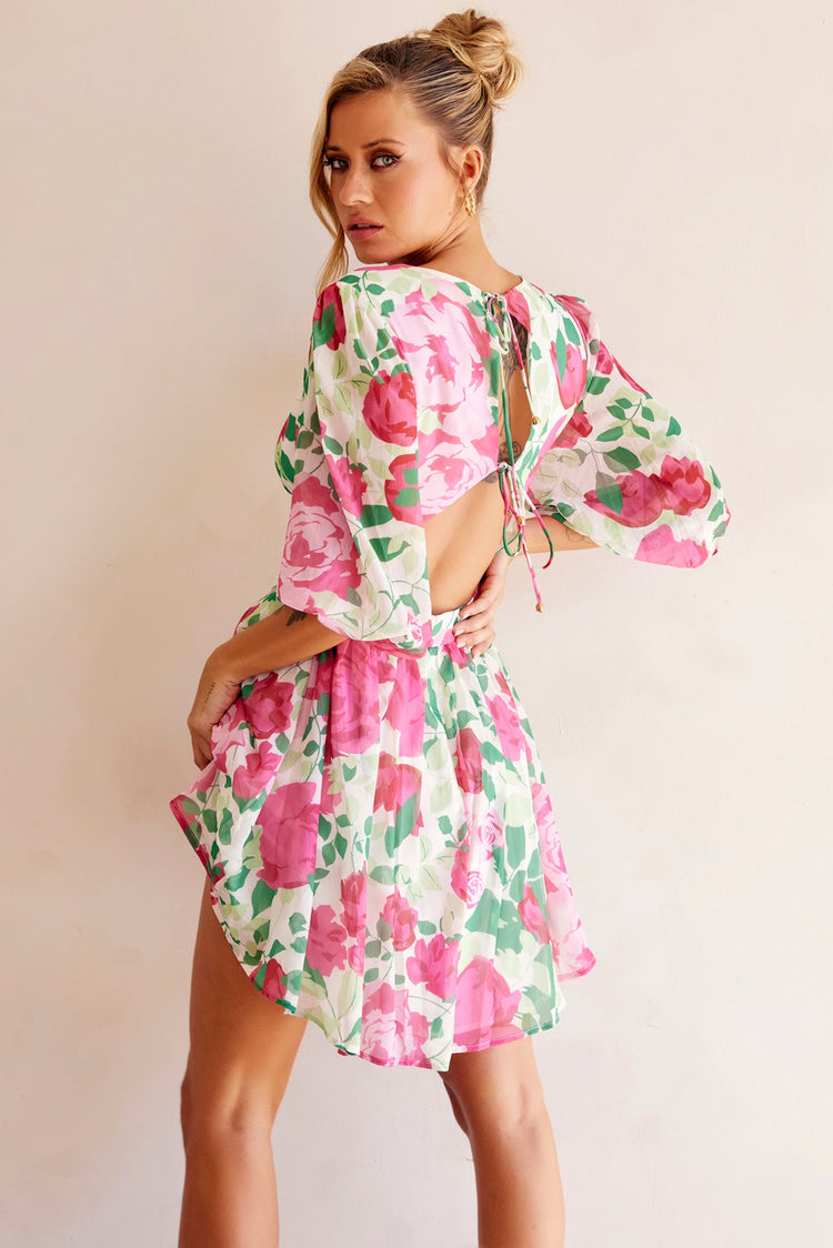 Rose Garden Mini Dress - Pink Multi for women