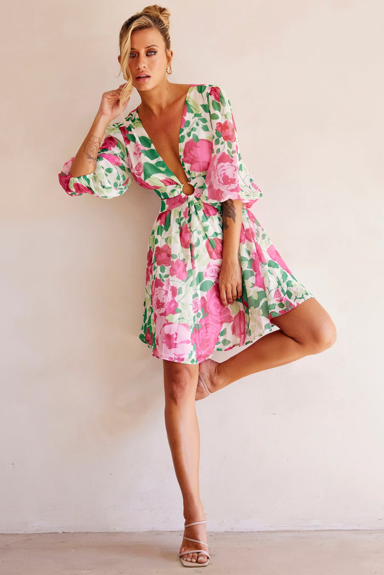Rose Garden Mini Dress - Pink Multi for women
