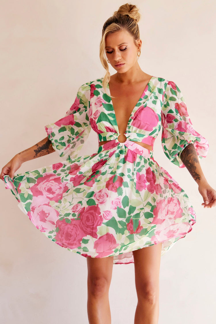 Rose Garden Mini Dress - Pink Multi for women