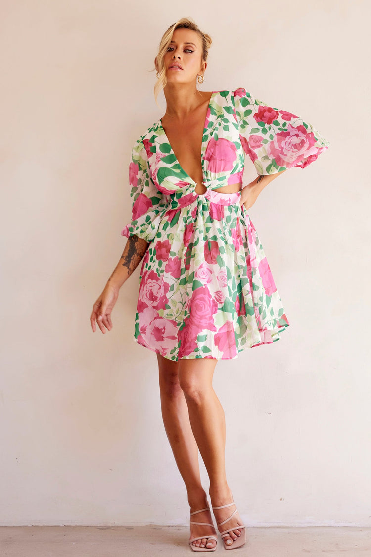 Rose Garden Mini Dress - Pink Multi for women