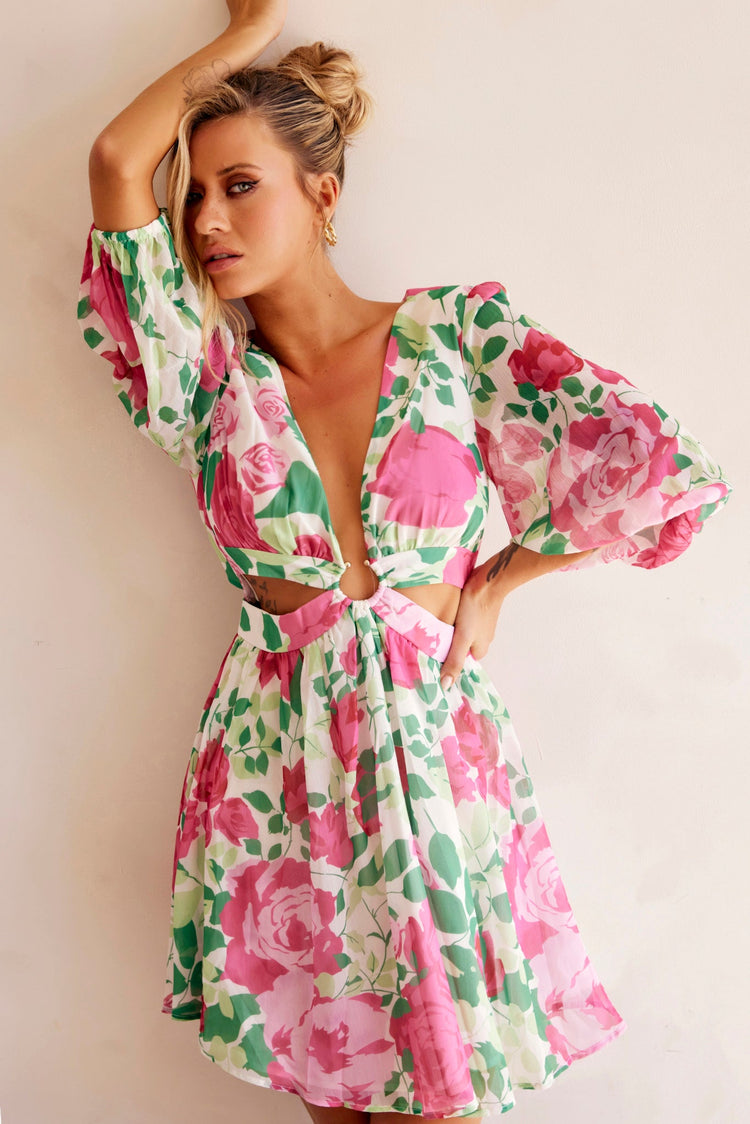 Rose Garden Mini Dress - Pink Multi for women