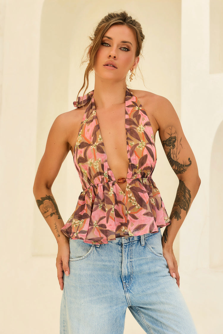 Rosé Sunset Chiffon Top - Pink Multi for women