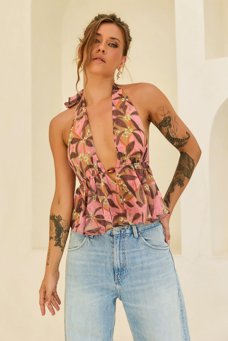 Pink Multicolor Top Rosé Sunset Chiffon Top - Pink Multi - Stylish TOPS | Sage and Paije