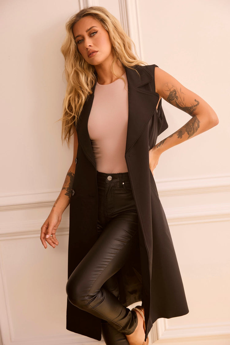 Rowan Sleeveless Trench - Black for women