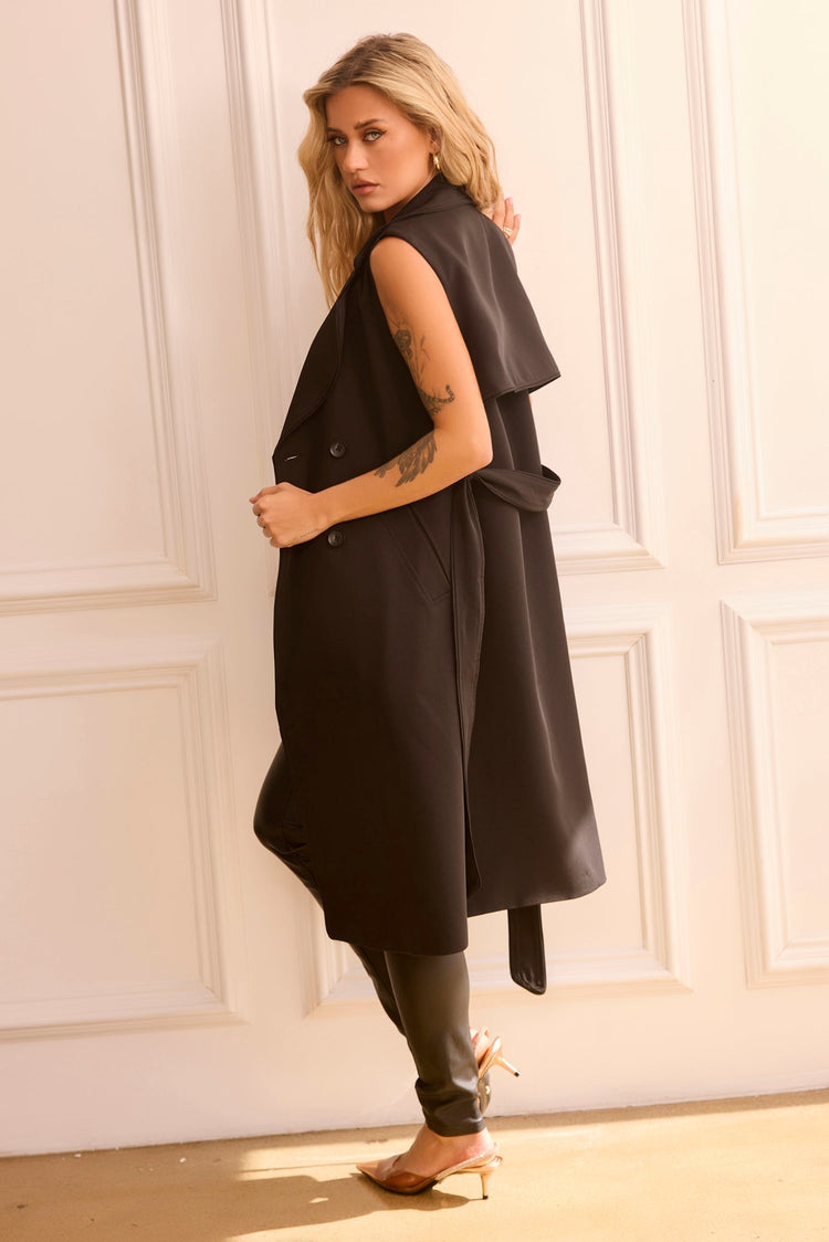 Rowan Sleeveless Trench - Black for women