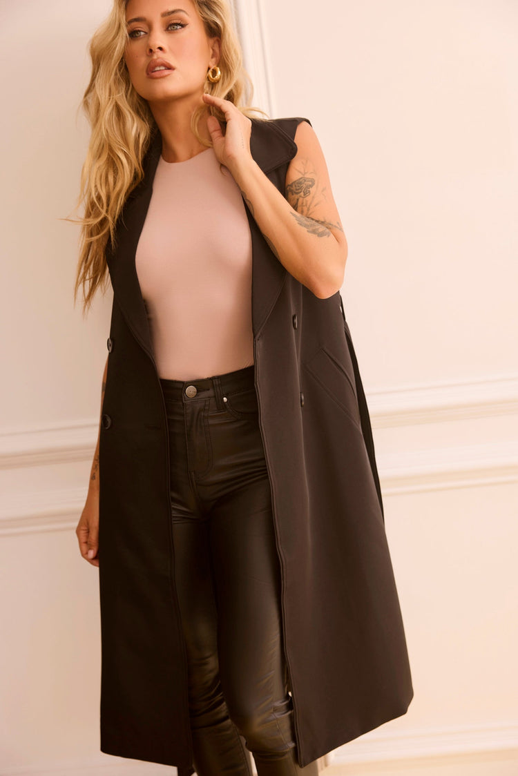 Rowan Sleeveless Trench - Black for women