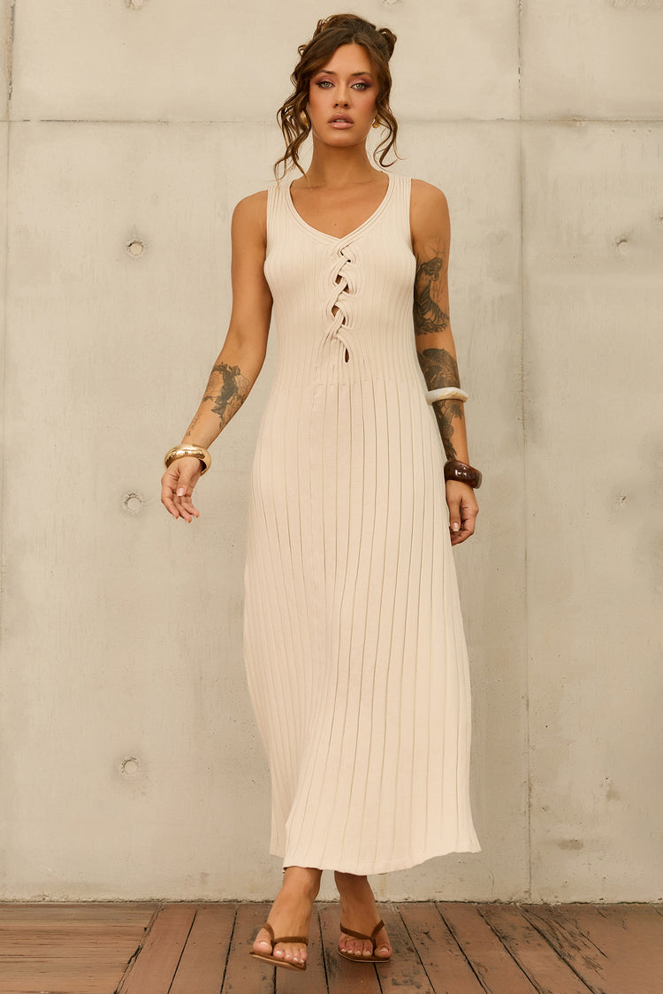 Serene Line Knit Midi Dress - Beige for women