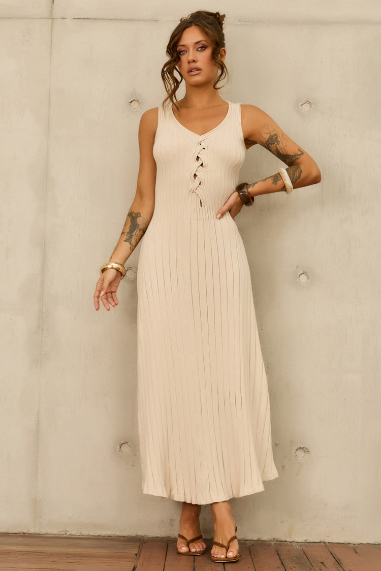 Serene Line Knit Midi Dress - Beige for women
