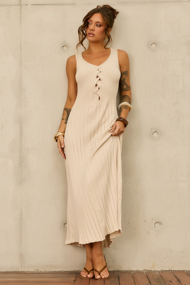 Serene Line Knit Midi Dress - Beige for women