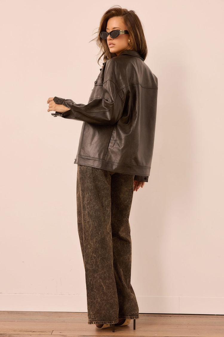 Shadow Script Vegan Leather Jacket - Black for women