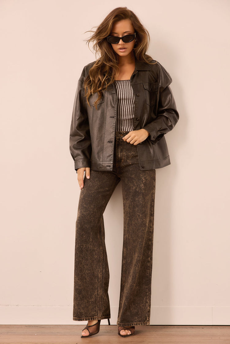Shadow Script Vegan Leather Jacket - Black for women