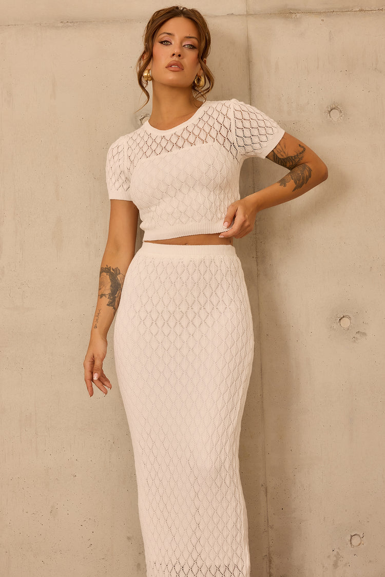 Sharp Hour Knit Crop Top - White for women