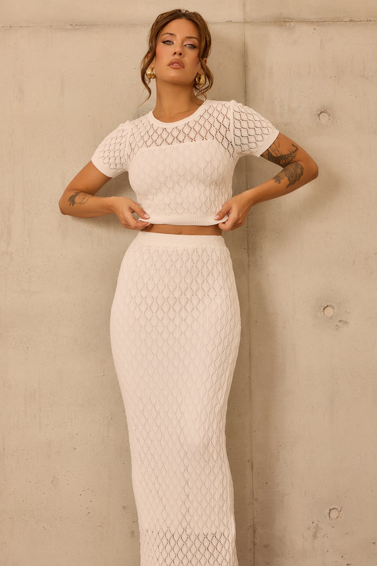 Sharp Hour Knit Midi Skirt - White for women
