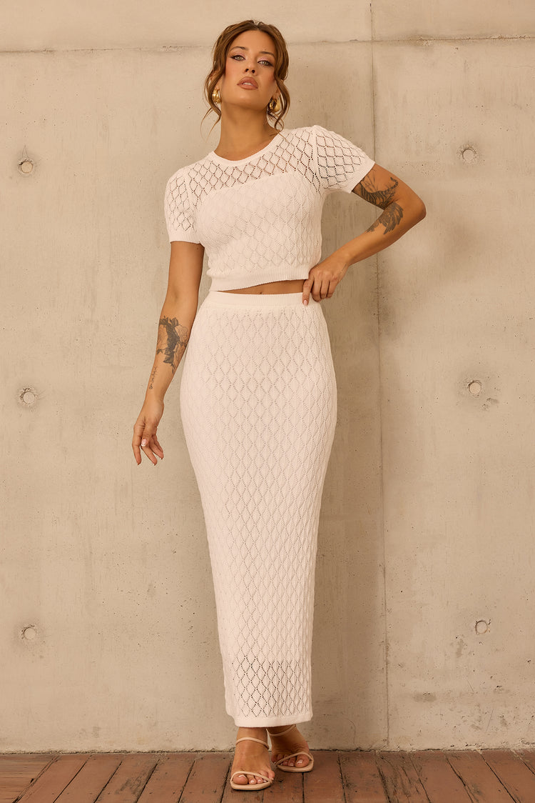 Sharp Hour Knit Midi Skirt - White for women