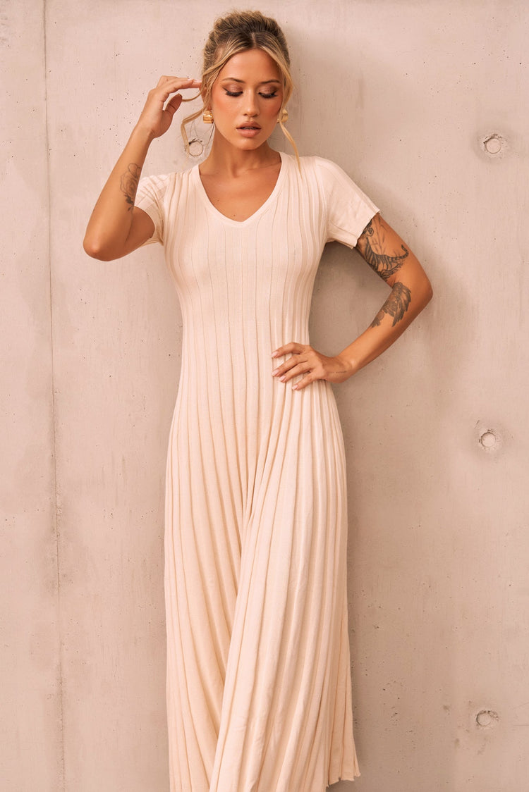 She Made Me Knit Maxi Dress - Beige for women