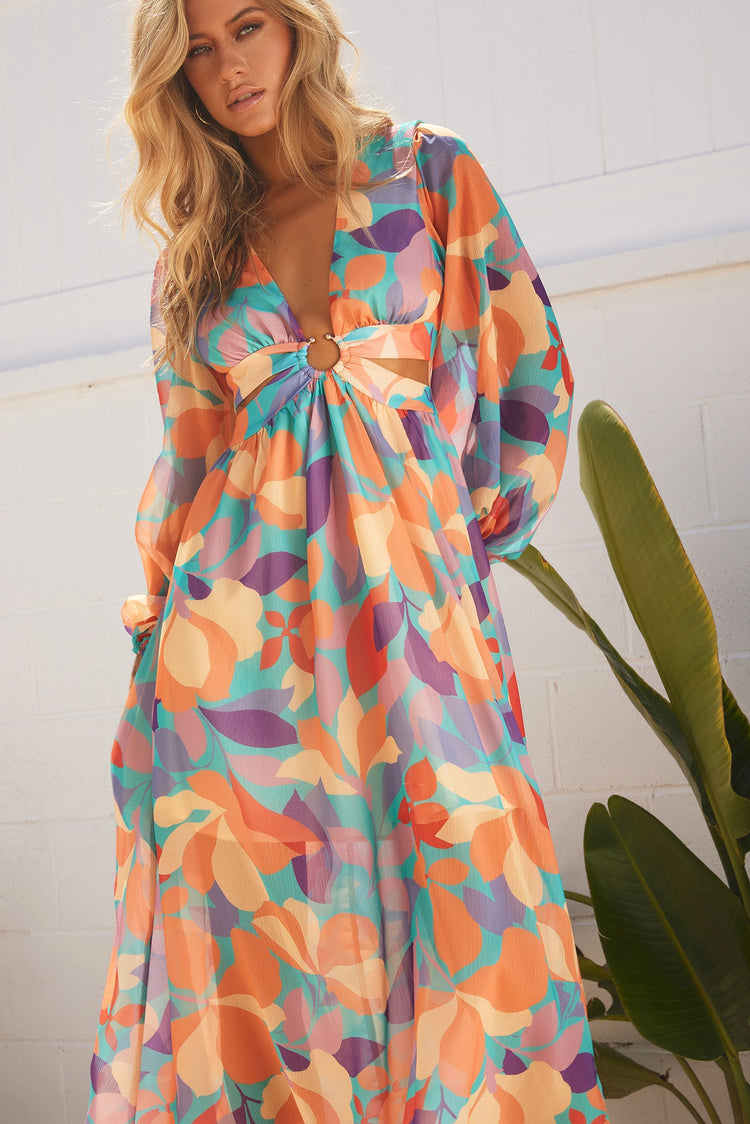 Shooting Stars Maxi Dress - Orange Multi for women