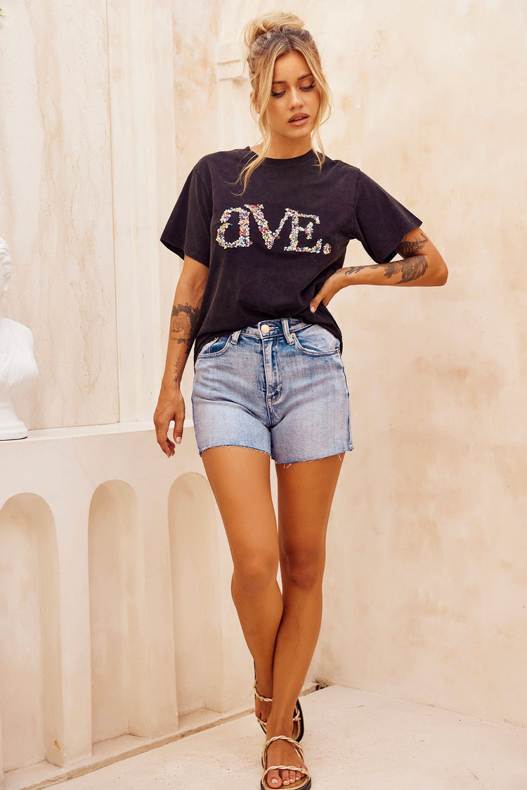 Show Stop Denim Shorts - Washed Blue for women