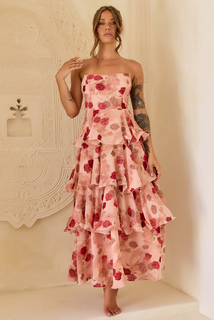 Showered With Love Chiffon Maxi Dress - Blush for women