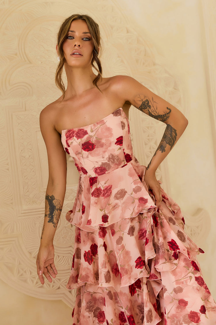 Showered With Love Chiffon Maxi Dress - Blush for women